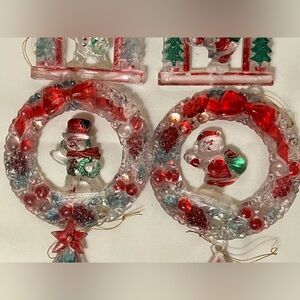 Christmas Santa Snowman Acrylic Ornaments Vintage Lot Of 7